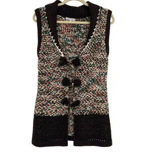 Sofia Camica Crocheted Sweater Vest Toggle & Flower Closure Multicolor S/M